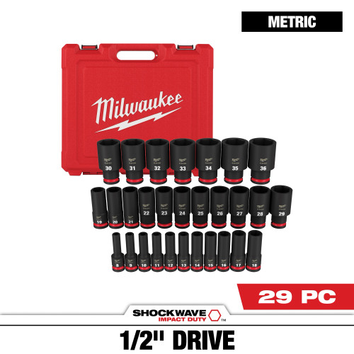 29PC SHOCKWAVE™ Impact Duty 1/2" Drive Metric Deep 6 Point Socket Set