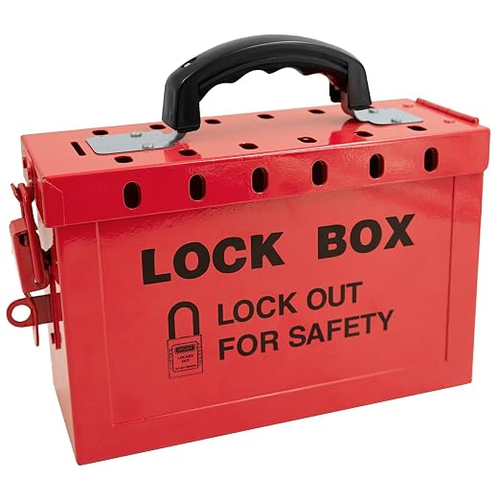 Lock Box, 6 in H x 9 in L x 3.5 in W, Steel, Red