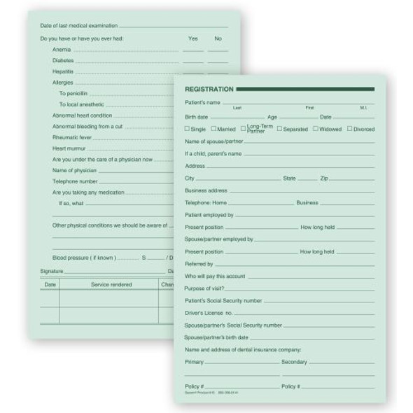 Dental Registration Forms, Two - Sided, Green Ledger