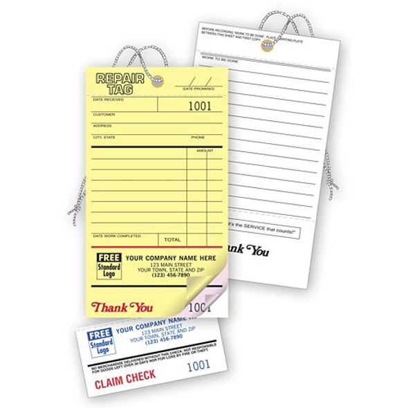 Repair Tags, Invoice w/ Detachable Claim Check