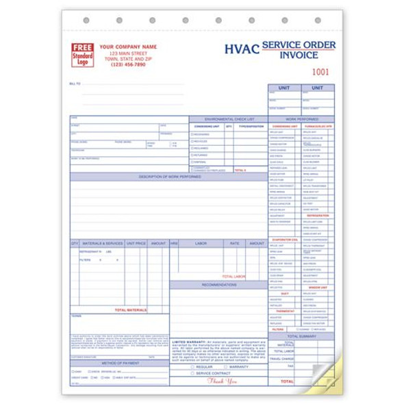 Service Orders, HVAC, w/Checklist, Large Format