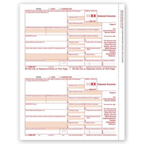 Laser 1099-INT Income, Federal Copy A