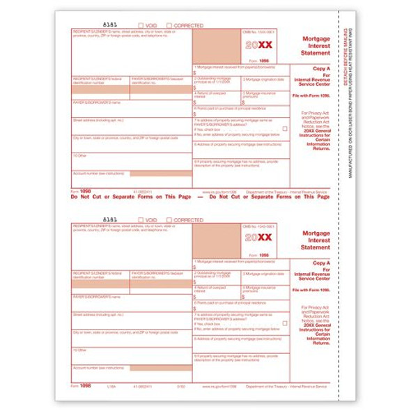 Laser 1098 Mortgage Interest, Federal Copy A, Bulk