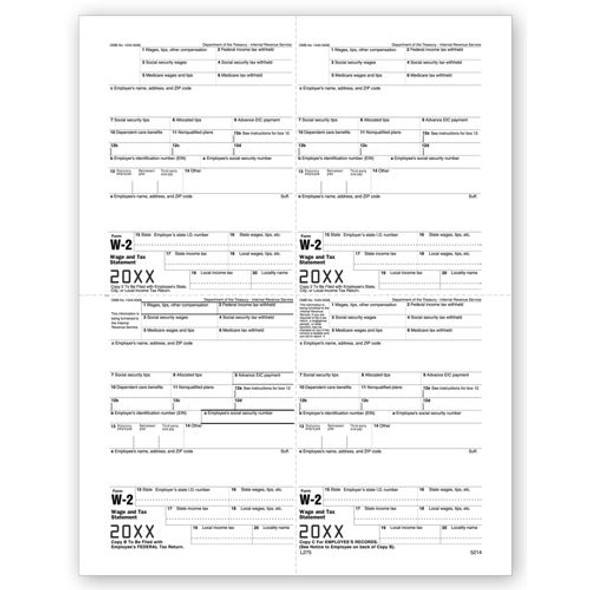 4-Up Laser W-2, Employee Copy, M-Style