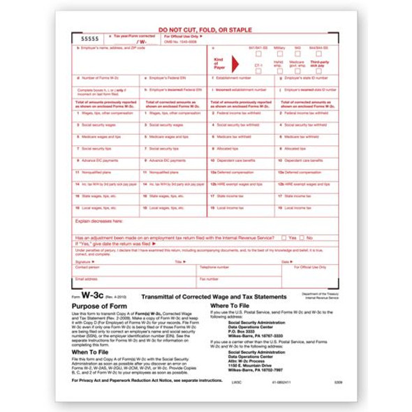 Laser W-3C Transmittal of Corrected Income