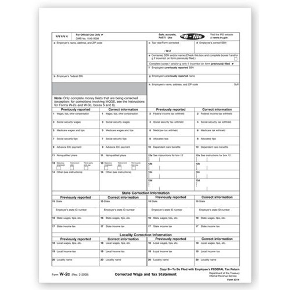 Laser W-2C Corrected Wage, Employee Copy B