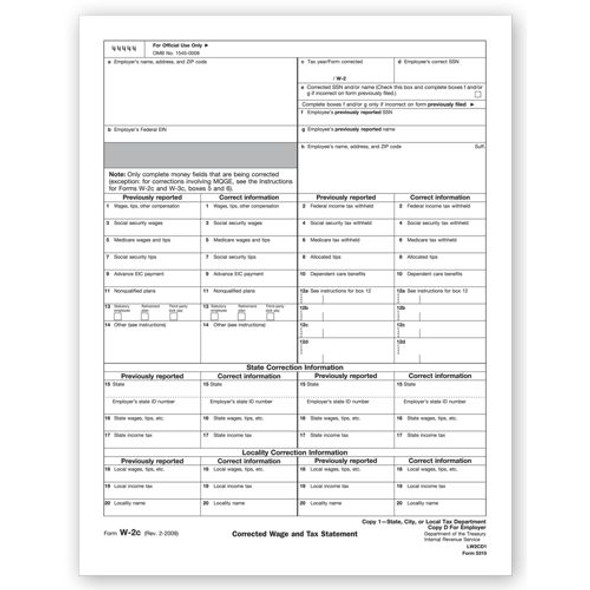 Laser W-2C Corrected Wage State, City or Local Copy 1/D