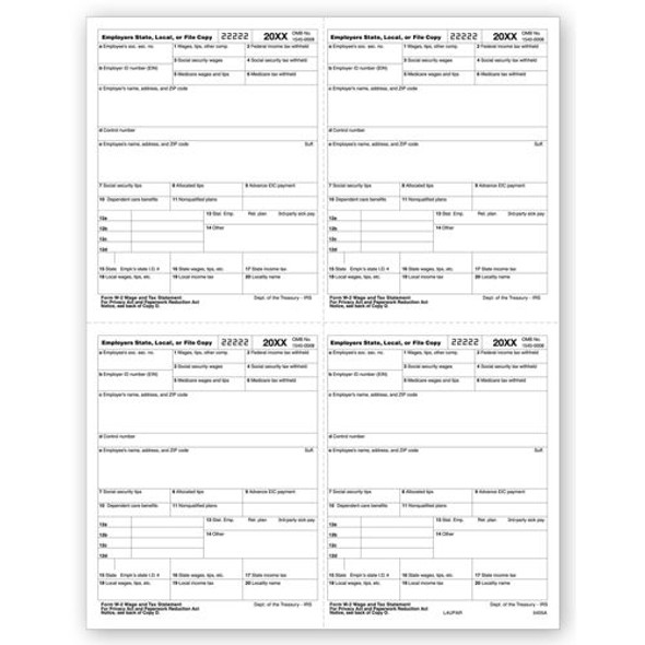 4-Up Laser W-2, Employer Copy, P-Style