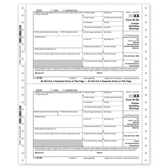 Continuous W-2G, 6-part, Carbonless, Dateless