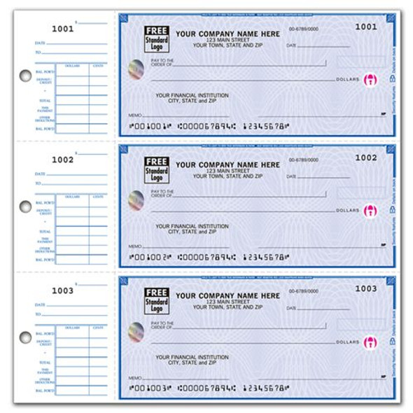 Deluxe High Security 3-On-A-Page Compact Checks w/ End Stubs