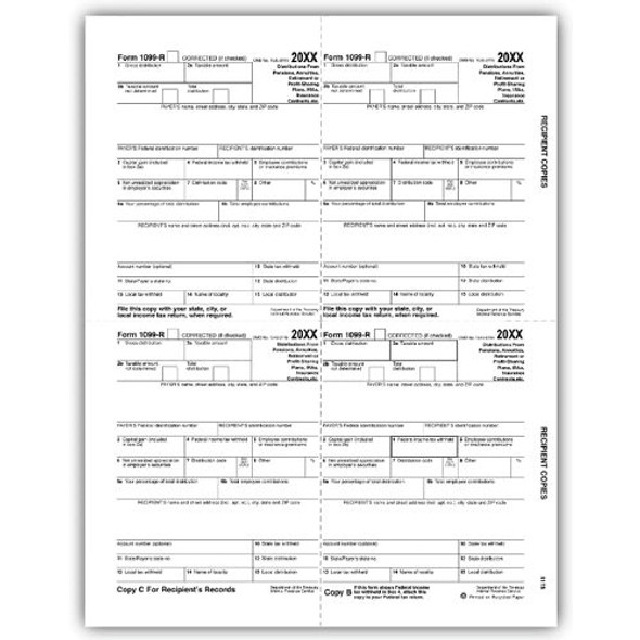 4-Up Laser 1099-R, Recipient Copy B, C, 2, Bulk