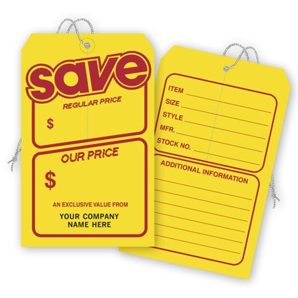 Save Price Tag, Yellow w/ Red Borders, Jumbo 5 x 8"