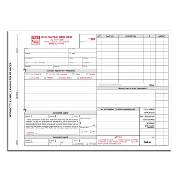 Small Engine Motorcycle Repair Orders - with Carbons