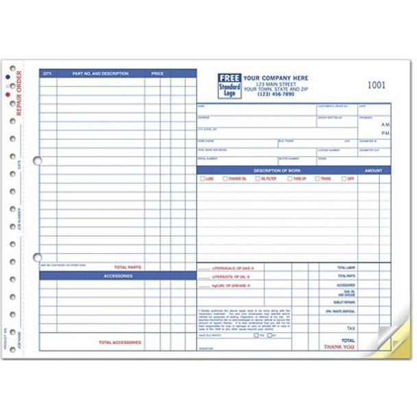 Repair Orders, Garage, Carbonless, Side-Stub, Large Format