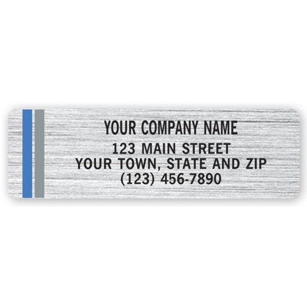 Advertising Labels, Chrome Poly with Blue/Gray Stripes