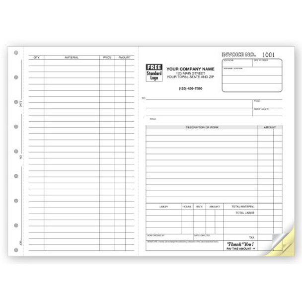 Work Orders, Side-Stub, Carbonless, Large Format, Last part is manila cardstock Work Orders, Side-Stub, Carbonless, Large Format, Last part is manila cardstock