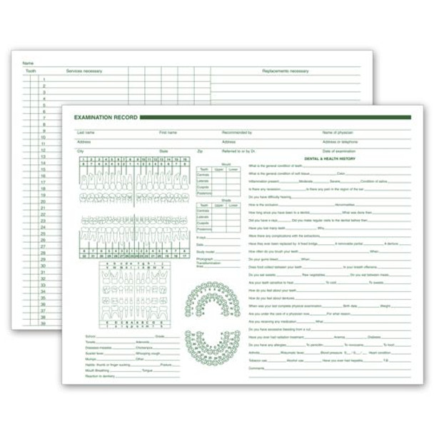 Dental Exam Record, Horizontal Format