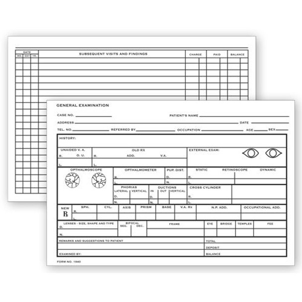 Optometry Record Card, Two - Sided, 4" x 6"