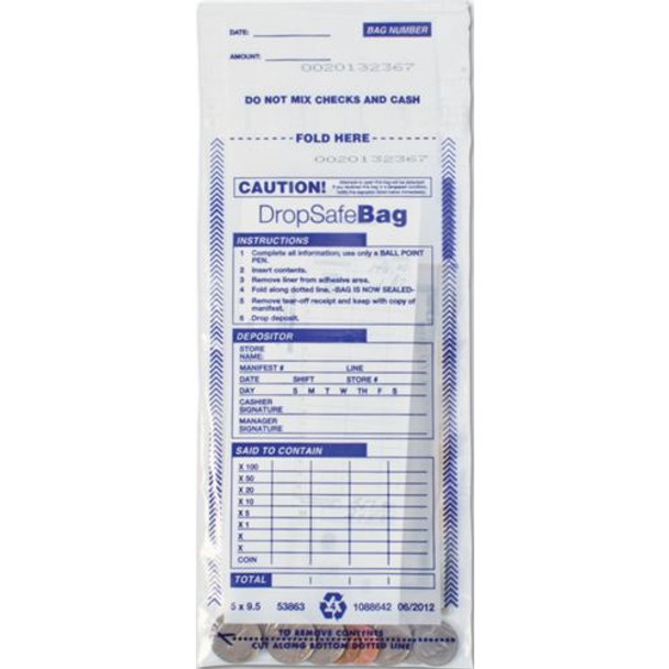 5 x 9 1/2" Drop Safe Style Deposit Bag, Clear