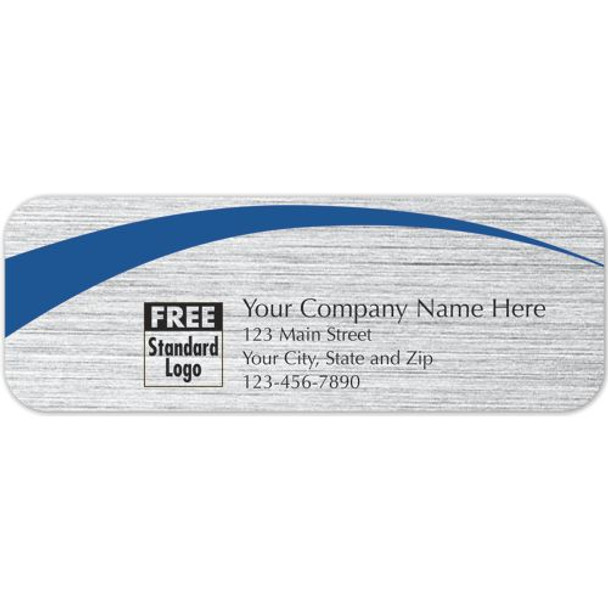 Rectangular Label on Brushed Silver w/Blue Arc 3.5x1.25 Rectangular Label on Brushed Silver w/Blue Arc 3.5x1.25