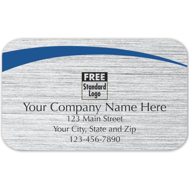 Rectangular Label on Brushed Silver w/Blue Arc 2.5x1.5