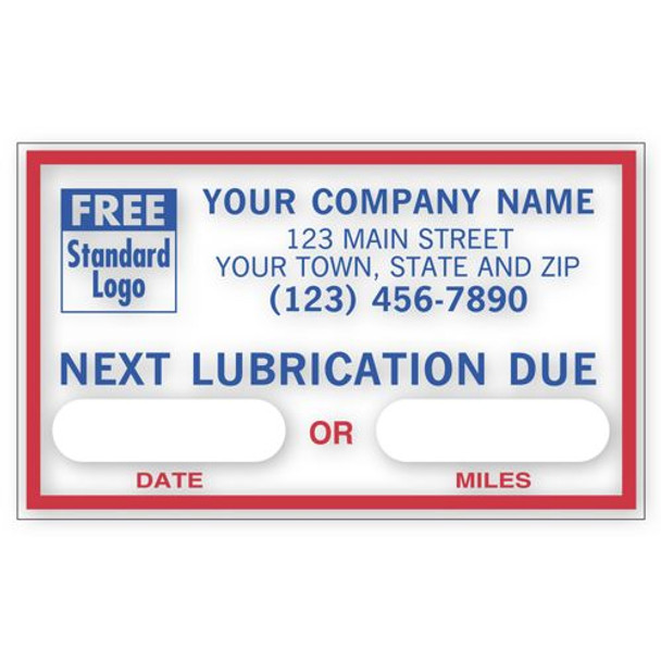 Next Lubrication Due Removable Adhesive Windshield Labels