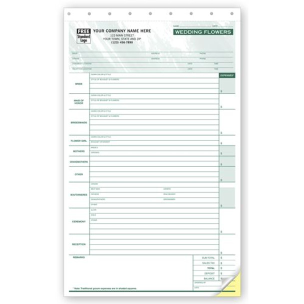 Wedding Flower Order Form -  Sales Orders - Color Large Wedding Flower Order Form -  Sales Orders - Color Large