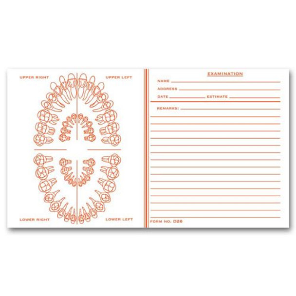 Dental Exam Record Slips, Unnumbered Teeth, 4 1/2" x 8"