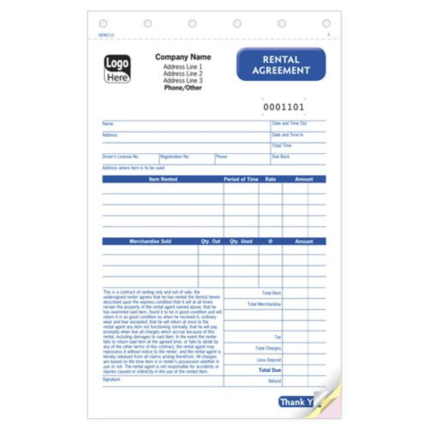 Rental Agreement 5 2/3 x 8.5