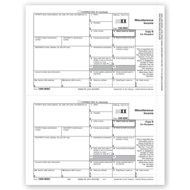Laser 1099-MISC Income, Recipient Copy B