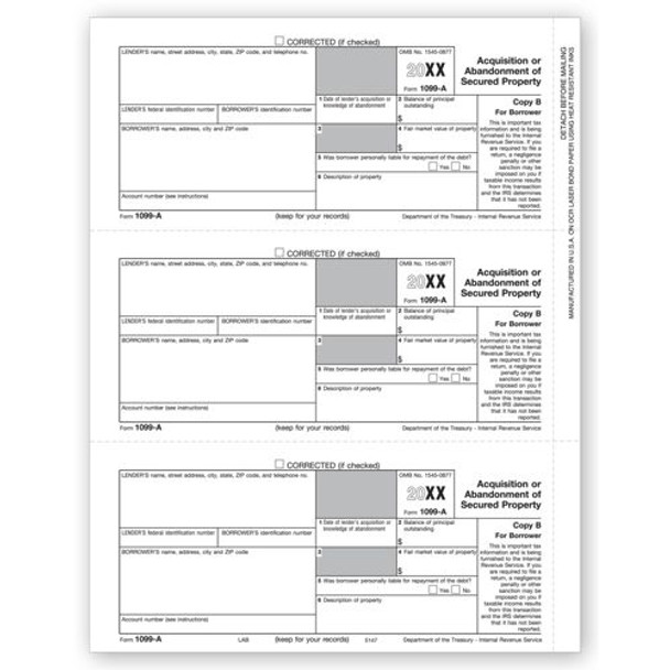Laser 1099-A, Borrower Copy B