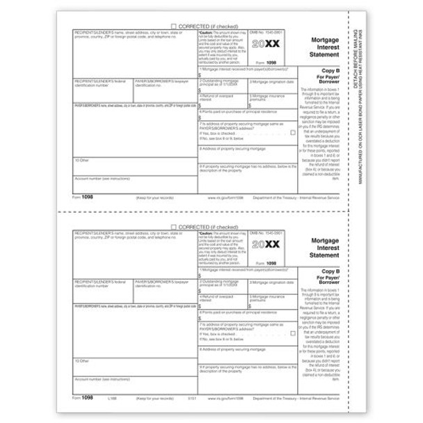 Laser 1098 Mortgage Interest Payer/Borrower Copy B Bulk Laser 1098 Mortgage Interest Payer/Borrower Copy B Bulk