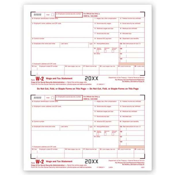 Laser W-2, Federal Copy A, Bulk