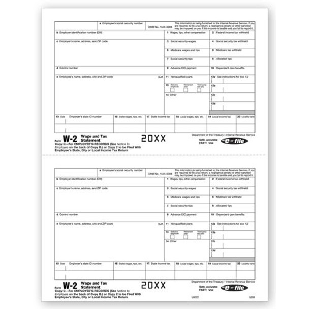 Laser W-2, Employee Copy 2/Copy C