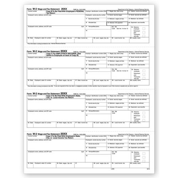 4-Up Laser W-2, Employee Copy, N-Style, Horizontal