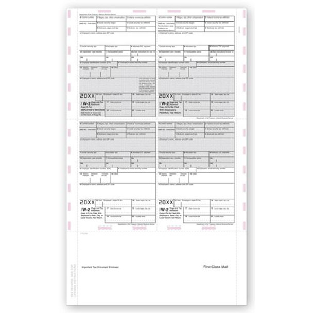 14" 4-Up Laser W-2, Pressure Seal