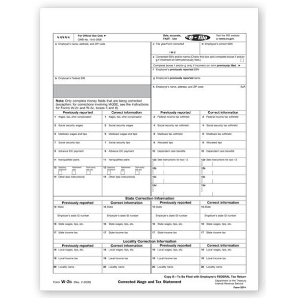 Laser W-2C Corrected Wage, Employee Copy B