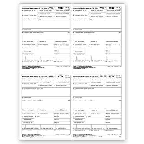 4-Up Laser W-2, Employer Copy, Bulk