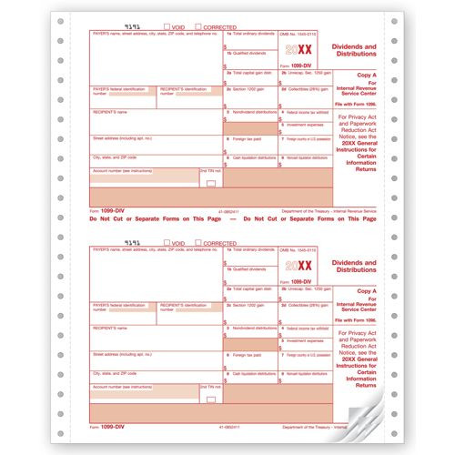 Continuous 1099-DIV Income Carbonless Electronic Filing