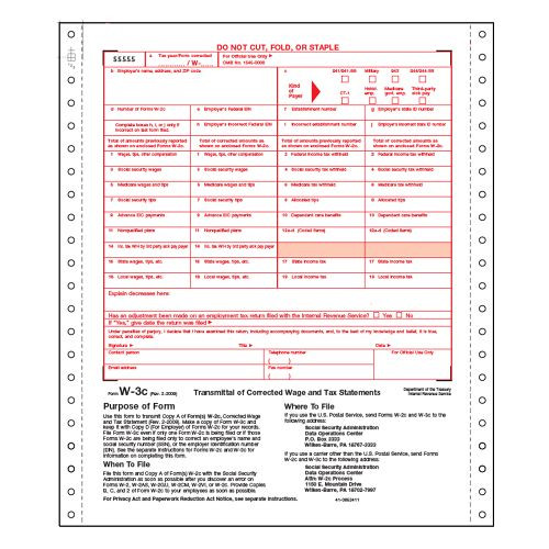Cont W-3C, 2-part, Carbonless, Dateless
