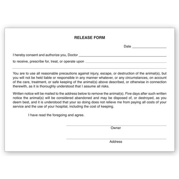 Veterinary Release Form Pads
