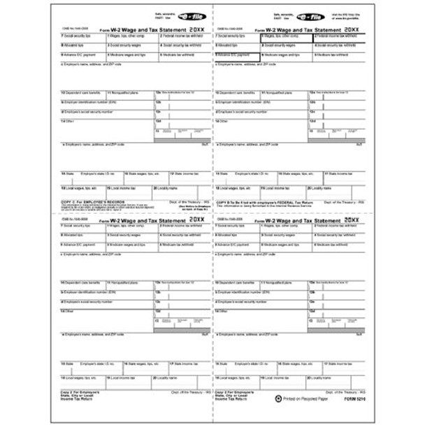 4-Up Laser W-2 , Employee Copy, W-Style, Bulk