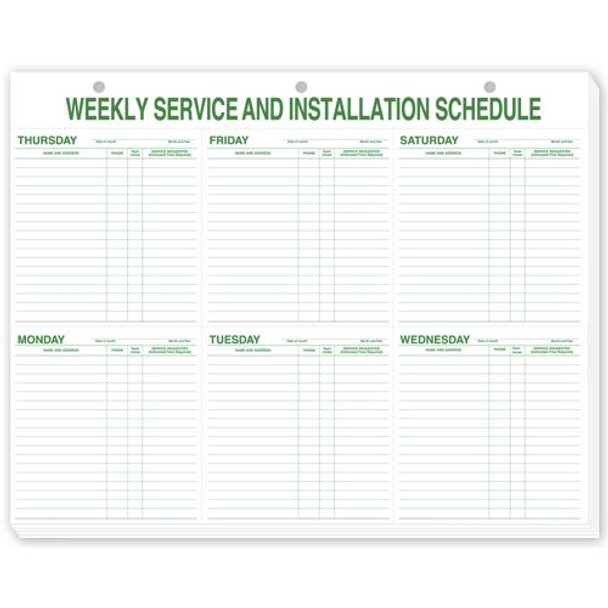 Weekly Service & Installation Schedule Pad, Hole Punch