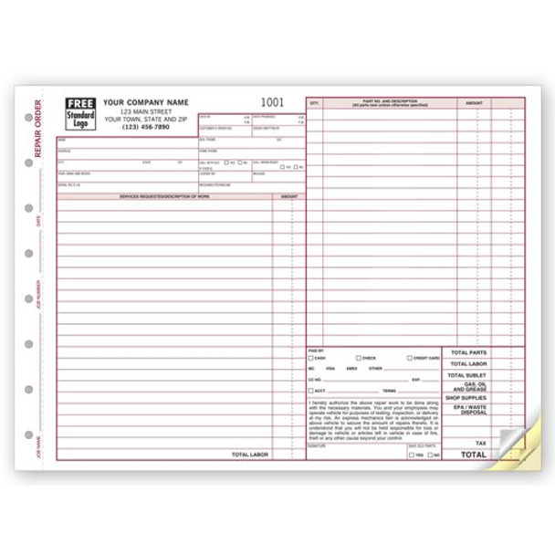 Repair Orders - Expanded Carbonless Repair Orders - Expanded Carbonless