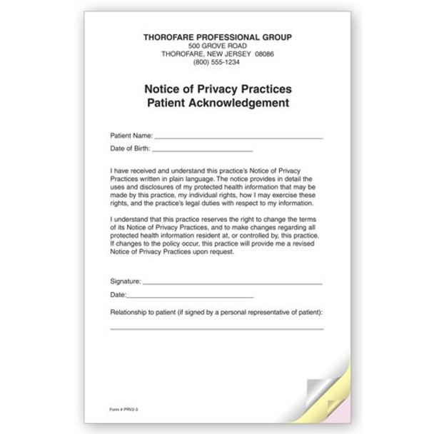 3-Part Notice of Privacy Practices HIPAA Acknowledgment