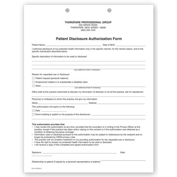 Two-Part Patient Disclosure Authorization HIPAA Form