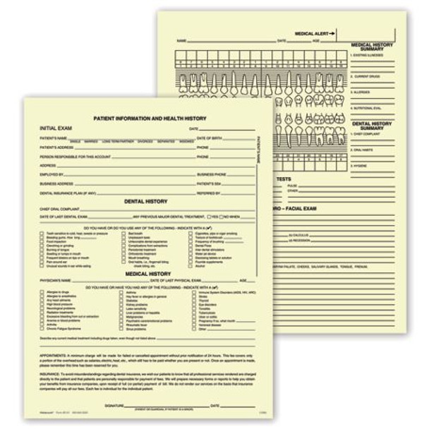 Dental Exam Record, Single Sheet Dental Exam Record, Single Sheet