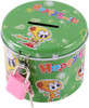 CYLINDER CARTOON PIGGY BANK WITH PADLOCK (GREEN)