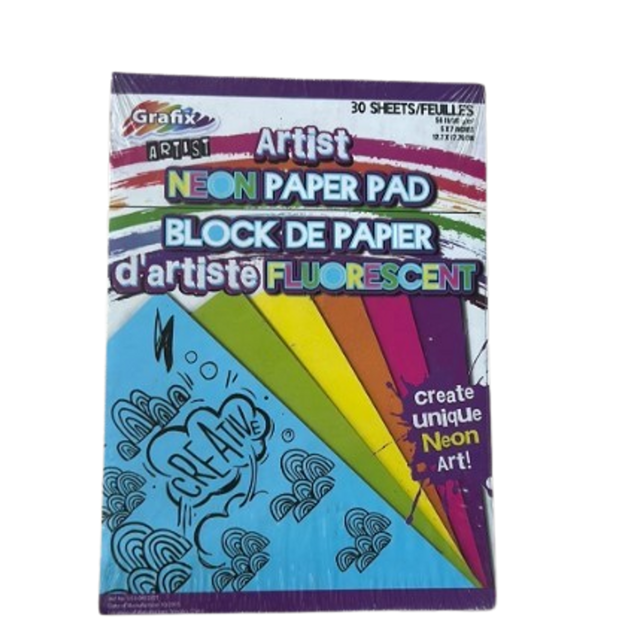 GRAFIX NEON ART PAPER PAD ASSORTED COLORS 30 SHEETS