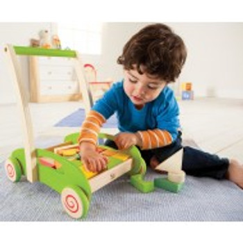 HAPE BLOCK AND ROLL CART WOODEN PUSH AND PULL WALKER TOY- DROP SHIP ONLY